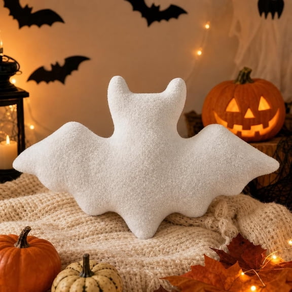 Bat Shaped Throw Pillow Halloween Decor, Gothic Spooky Plush Cushion For Couch Bed Car, Cute Bat Decorative Pillow (white)