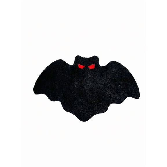 Bat-Shaped Tufted Floor Mat Black And Red Non-Slip Water Absorbent For Entryway Or Bathroom