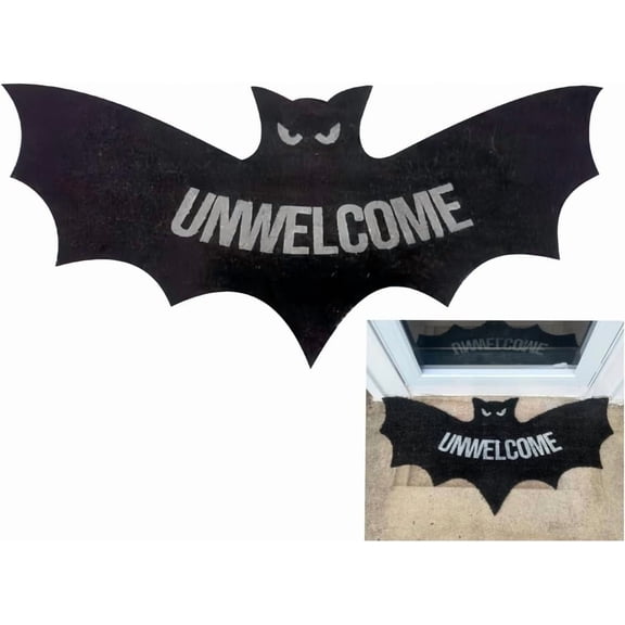 Bat Shaped Welcome Mat Unwelcome Coir Halloween Rug Non- Front Door Carpet for Outside Entrance Home Decor Housewarming 31.49"*47.24"