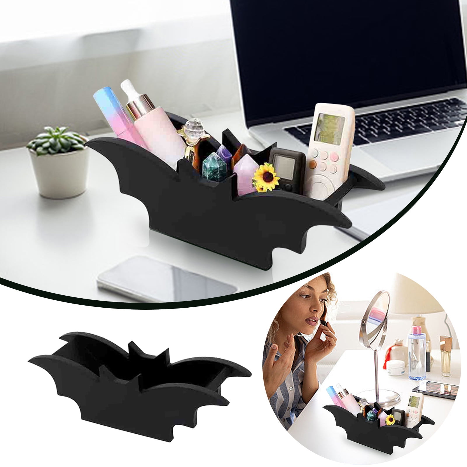 Bat Shaped Wooden Cosmetic Organizer Tray Portable Display Storage ...