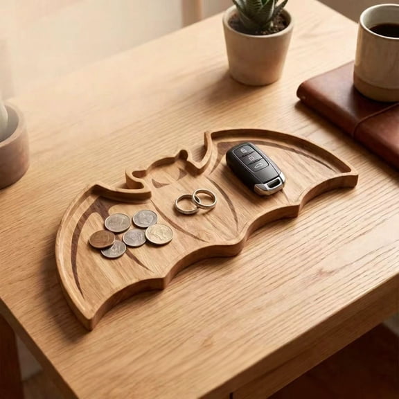 Bat-Shaped Wooden Serving Tray, Halloween Theme Snack Dessert Platter, Decorative Storage Plate for Jewelry And Small Ornaments