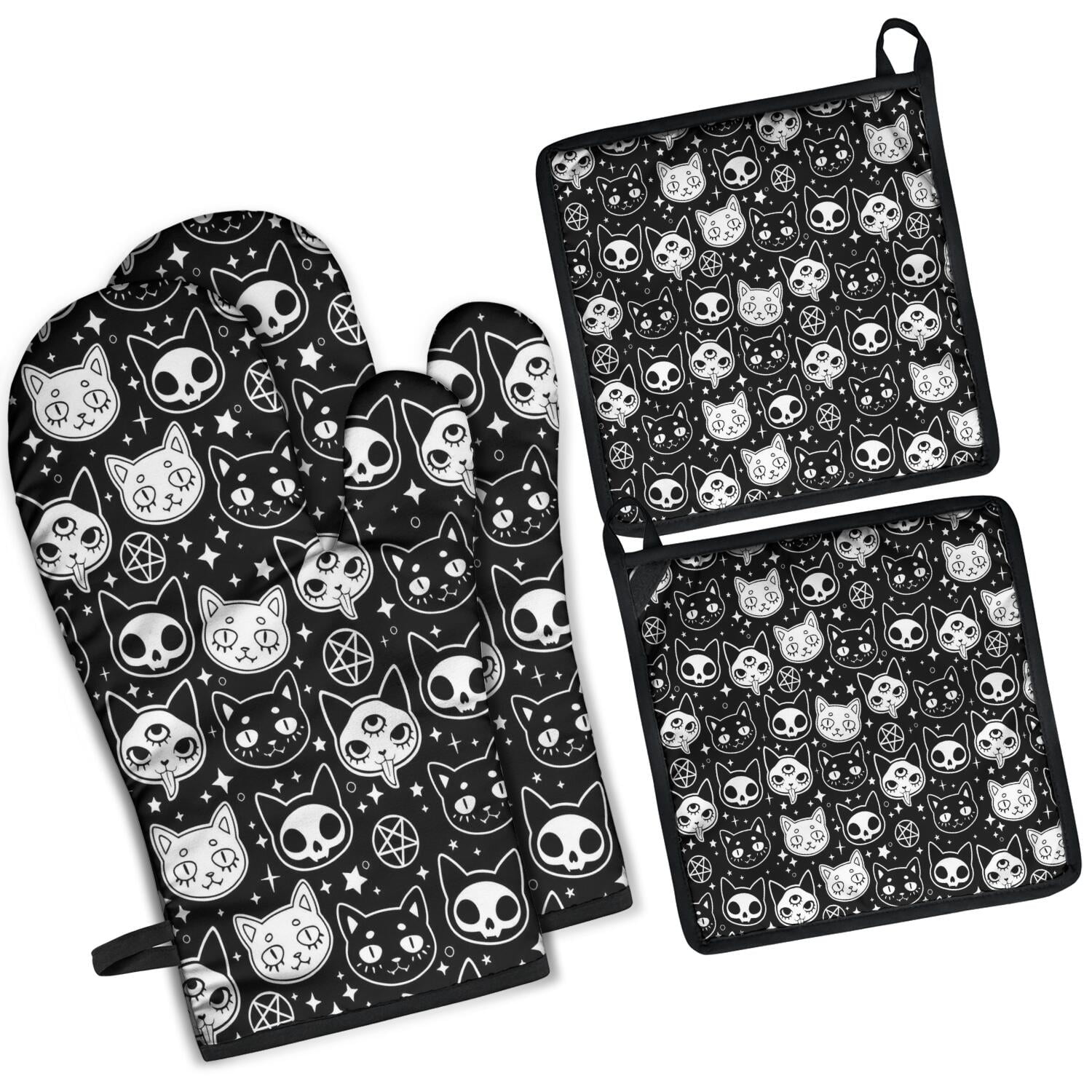 Bat Silhouette Halloween Pattern Kitchen Oven Mitt and Pot Holder Sets ...