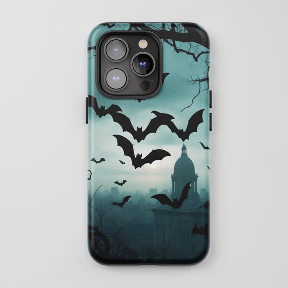 Bat Silhouette for All iPhone Series Tough Phone Case Gothic Teal
