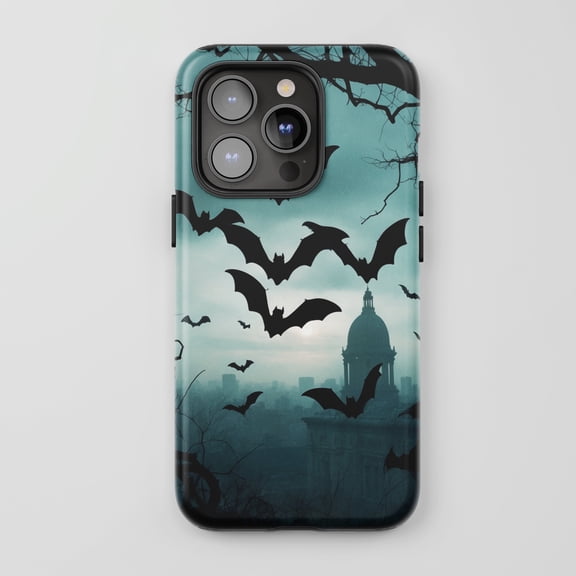 Bat Silhouette for All iPhone Series Tough Phone Case Gothic Teal
