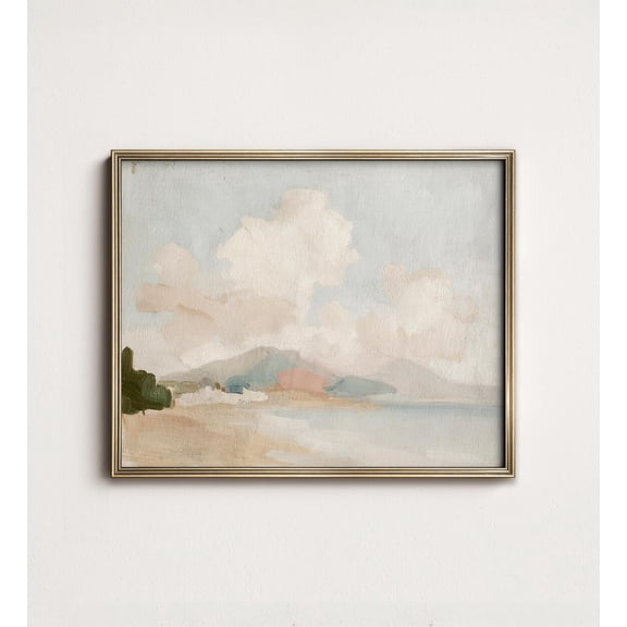 Bat Sketch Vintage Home Wall Decor Flying Bats Illustration Pastel Coastal Landscape Minimalist Seascape Art, UNFRAMED Size 16x16