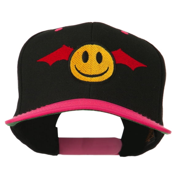 Bat Smile Face Embroidered Snapback Cap - Black Pink OSFM