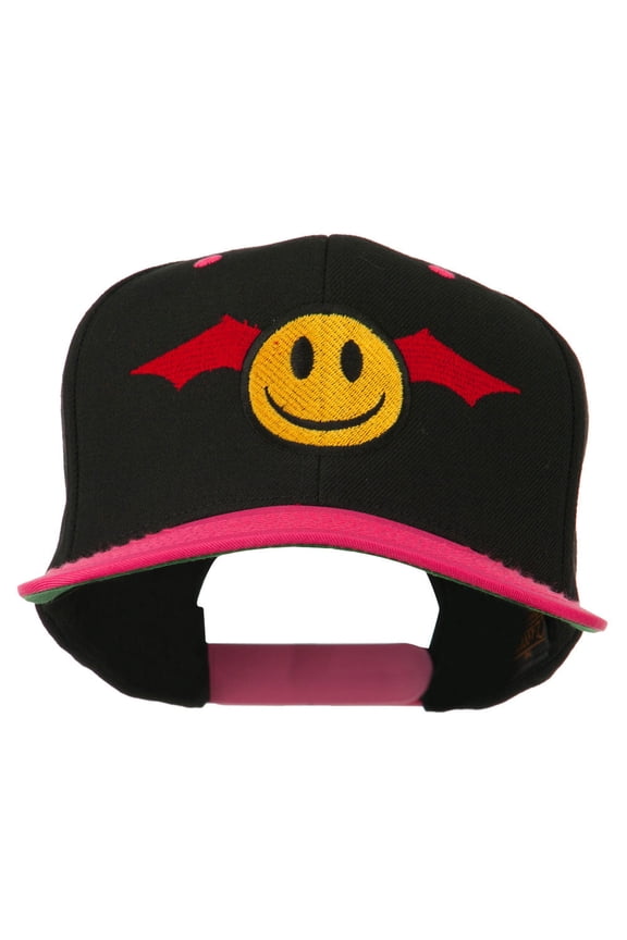 Bat Smile Face Embroidered Snapback Cap - Black Pink OSFM