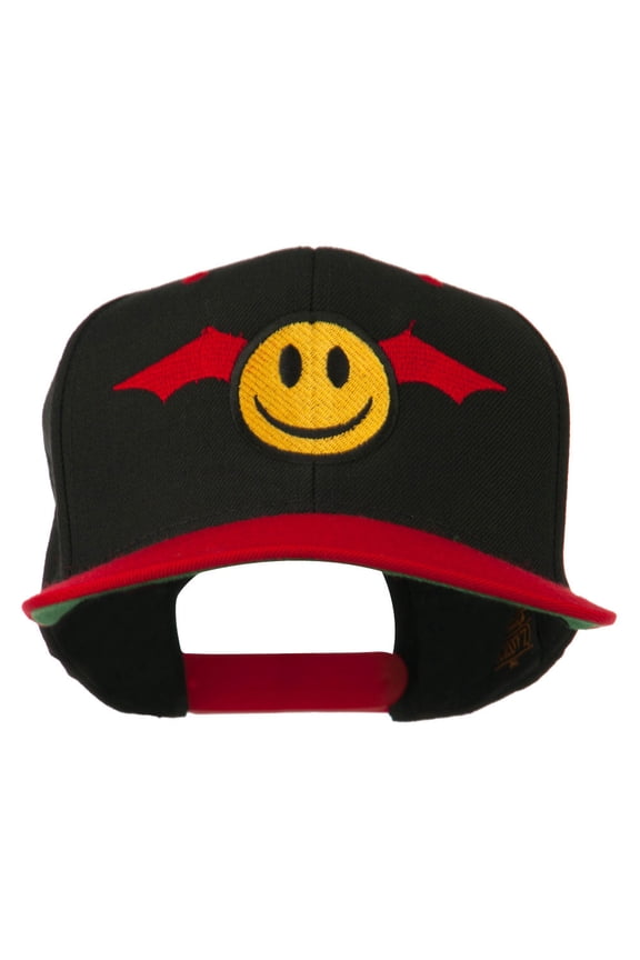 Bat Smile Face Embroidered Snapback Cap - Black Red OSFM