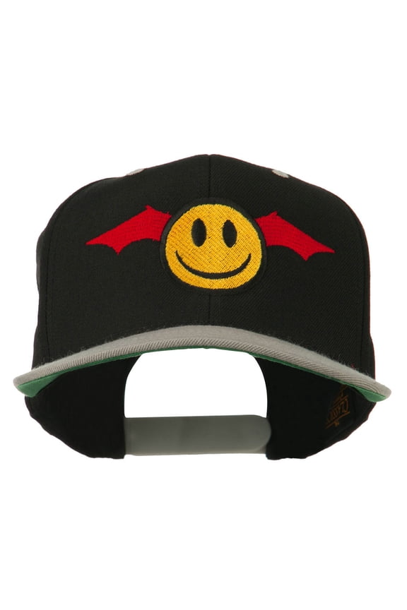 Bat Smile Face Embroidered Snapback Cap - Black Silver OSFM