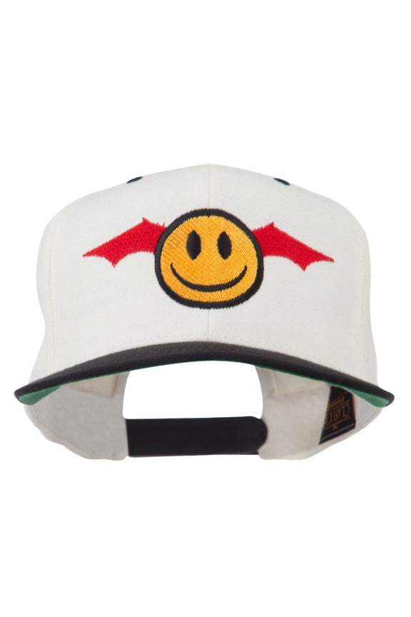 Bat Smile Face Embroidered Snapback Cap - Natural Black OSFM