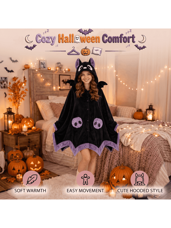 Bat Snug Bat Blanket Bat Hoodie Wearable Blanket Hoodie Throw Halloween Plush Fleece Oversized Soft Warm Cozy Adult Women Gift