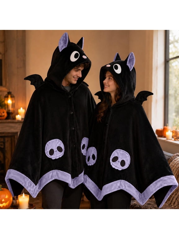 Bat Snug Wearable Bat Blanket Hoodie Halloween Loungefly Bat Themed Wearable Hooded Blanket, Soft Wing Design Hooded Cape Wrap, Cosplay Style Plush Throw Cloak