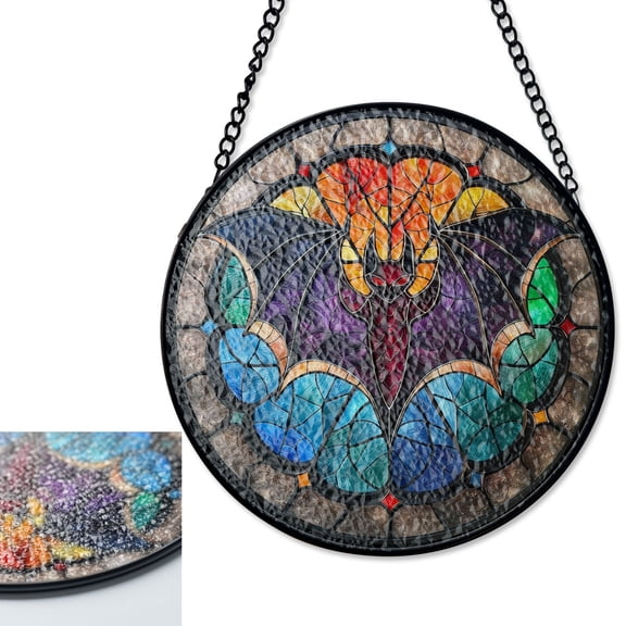 Bat Stained Glass Cat Suncatcher, Halloween Window Wall Suncatcher