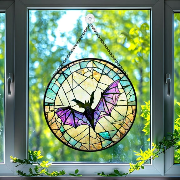 Bat Stained Glass Suncatcher, Bat Glass Suncatchers for Windows For Merry Christmas