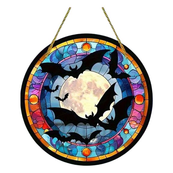 Bat Stained Glass Suncatchers Window Hangings Ornament Colorful Glass Panel Wall Art Yard Home Garden Decorations