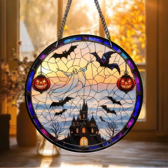 Bat Stained Glass Window Hanging Decor Gothic Bat Suncatcher Halloween Decor Colorful Handmade Sun Catcher Spooky Halloween Decor