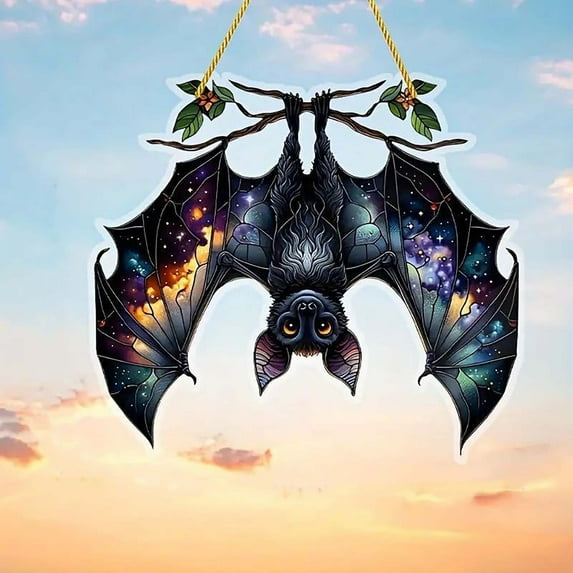 Bat Stained Glass Window Hangings Bat Suncatcher Halloween Decoration Bat Decor Hanging For Home Kitchen Living Room