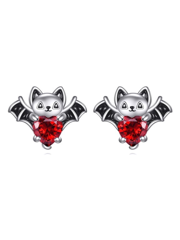 Bat Stud Earrings 925 Sterling Silver Gothic Ruby Bat Earrings Cute Halloween Jewelry Gifts for Women