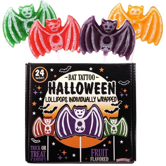 Bat Tattoo Lollipops, Halloween Candy, 24 Count, 10.16 Ounce Box