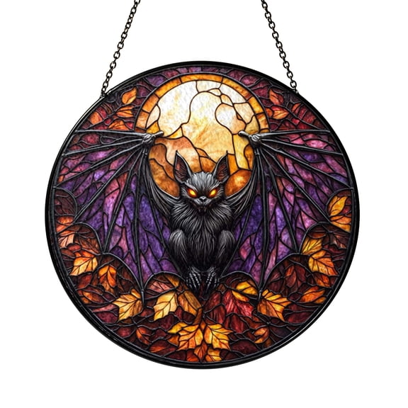 Bat Themed Stained Glass Style Suncatcher for Window Decor, Fantasy Nature Art, Decorative Hanging