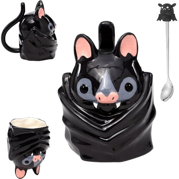 Bat Upside Down Shaped Mug,3D Cute Resin Gothic Bat Coffee Cup with Weighted Stable Base, Funny Animal Novelty Mug Gift for Goth Decor,Office & Home Drinkware (1)