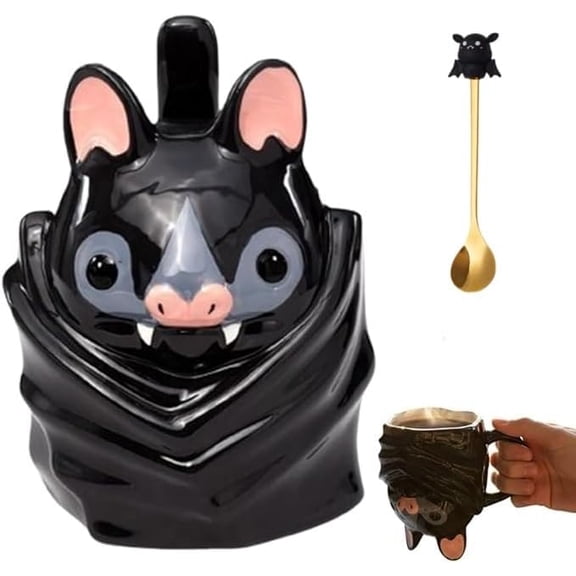 Bat Upside down Shaped Mug,Cute 3D Bat Coffee Mug with Weighted Stable Base,Funny Mug Gift for Goth Decor, Office & Home Drinkware (1 pcs)
