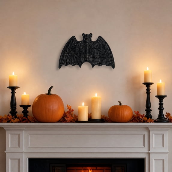 Bat Wall Decor, 10 Inch Black Wicker Halloween Decoration, Rustic Boho ...