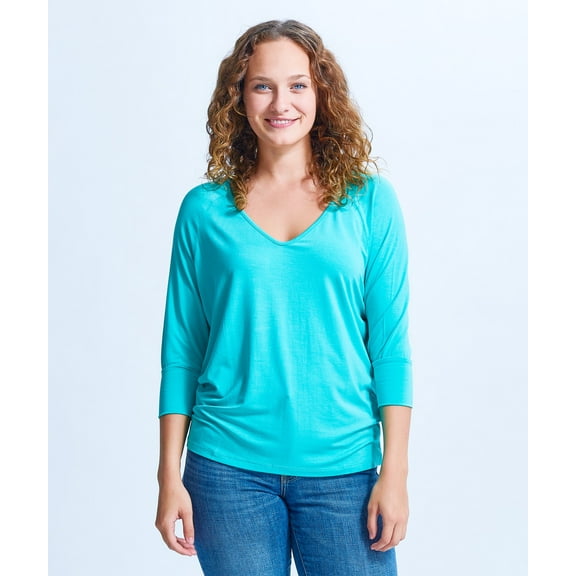 Bat Wing 3/4 Sleeve V Neck Top