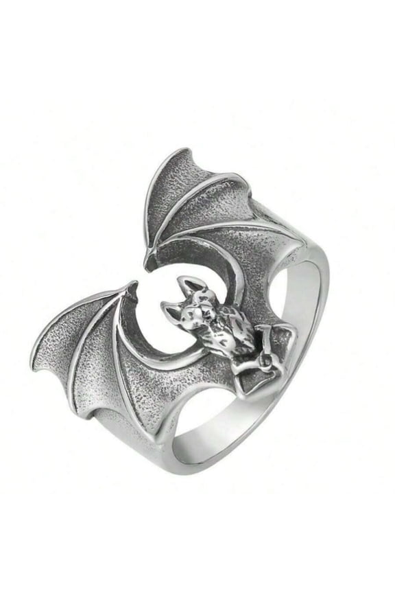 Bat Wing Design Stainless Steel Ring - Color 7 Silvertone Unisex Fashion Ring