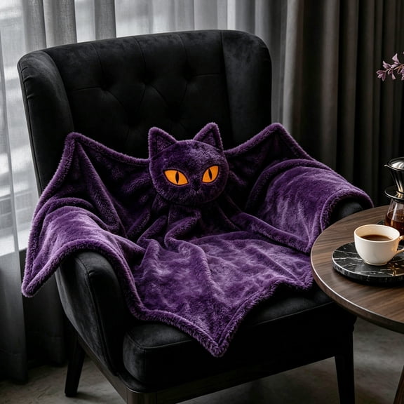 Bat Wing Shaped Throw Blanket Soft Fuzzy Flannel Cozy Gothic Halloween Decor for Sofa Bed