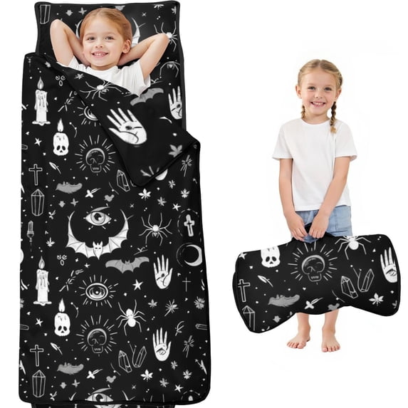 Bat and Skull Gothic Pattern Kids Nap Mat, Preschool Sleeping Pad with ...