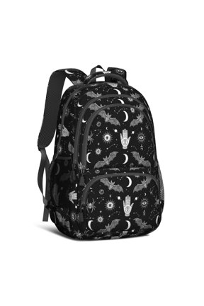 Bat and Sun Gothic Pattern Cute School Backpack Bag with Padded Back and Adjustable Shoulder Straps 16.9 X 12.6 X 5.9 Inches