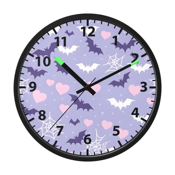 Bat and Webs Pattern Wall Clock 12 Inch Voice Activated Night Light Silent Non Ticking