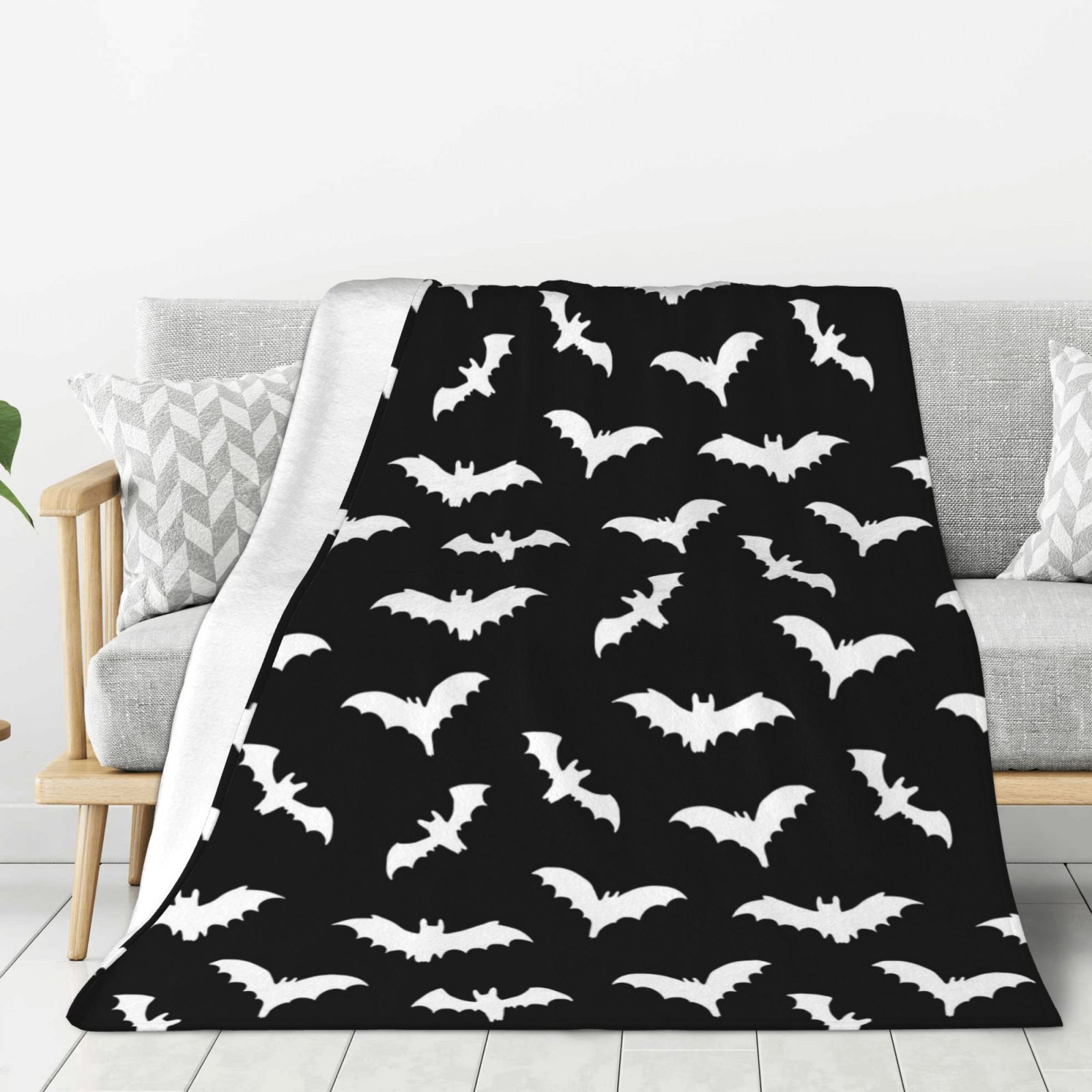 Bat halloween doodle cool black Throw Blanket, Super Soft Cozy Plush