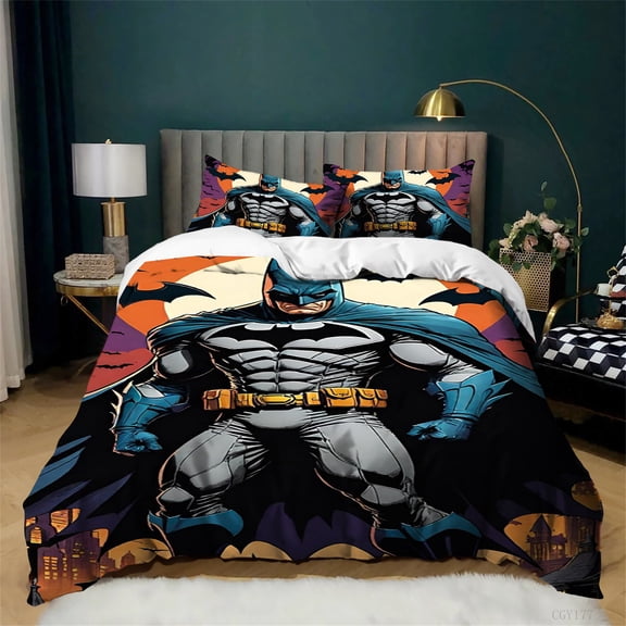 Bat-man Bedding Set Ultra Soft Quilt Cover Set 3pcs All Season Lightweight Comforter Set(1 Duvet Cover+2 Pillowsham)