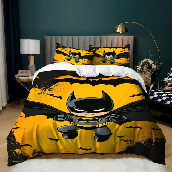 Bat-man Bedding Set Ultra Soft Quilt Cover Set 3pcs All Season Lightweight Comforter Set(1 Duvet Cover+2 Pillowsham)