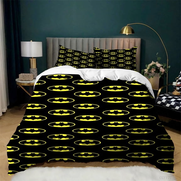 Bat-man Bedding Set Ultra Soft Quilt Cover Set 3pcs All Season Lightweight Comforter Set(1 Duvet Cover+2 Pillowsham)