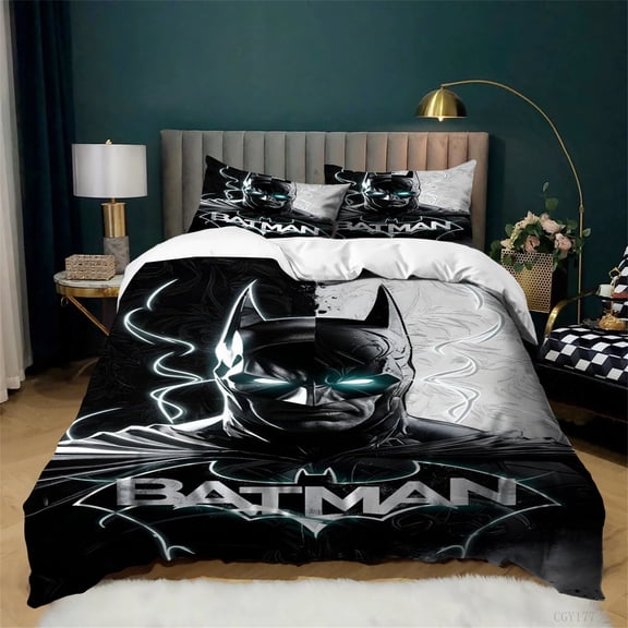 Bat-man Bedding Set Ultra Soft Quilt Cover Set 3pcs All Season Lightweight Comforter Set(1 Duvet Cover+2 Pillowsham)