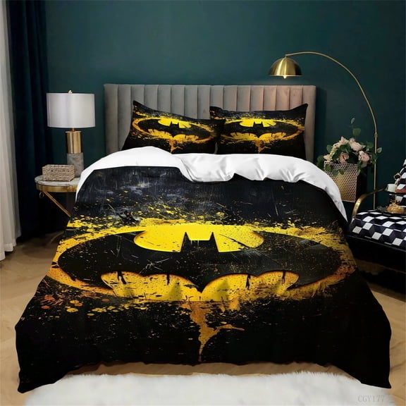 Bat-man Bedding Set Ultra Soft Quilt Cover Set 3pcs All Season Lightweight Comforter Set(1 Duvet Cover+2 Pillowsham)