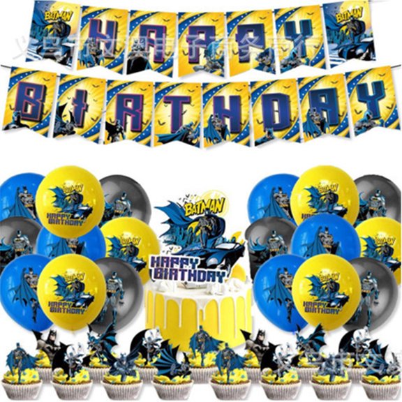 Bat-man Birthday Party Decoration, Include Bat-man Theme Party Banner, Cake Topper, Latex Balloons for Bat-man Birthday Party