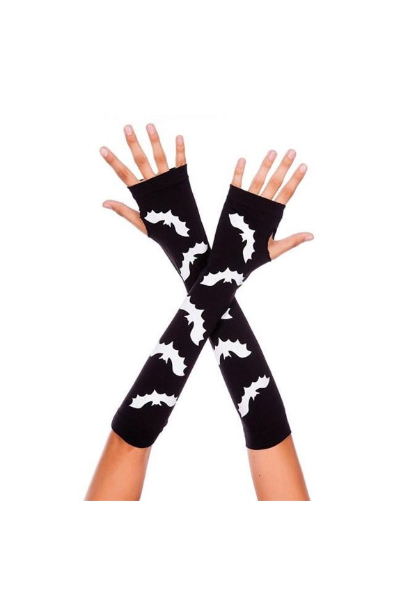 Bat printed arm warmers 493-BLACK-WHITE