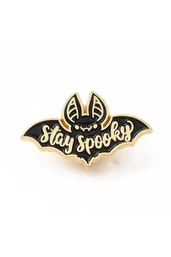 Bat with Word Stay Spooky Enamel Pin Golden Alloy Brooch for Backpack Clothes Black 18x30x1.5mm diy