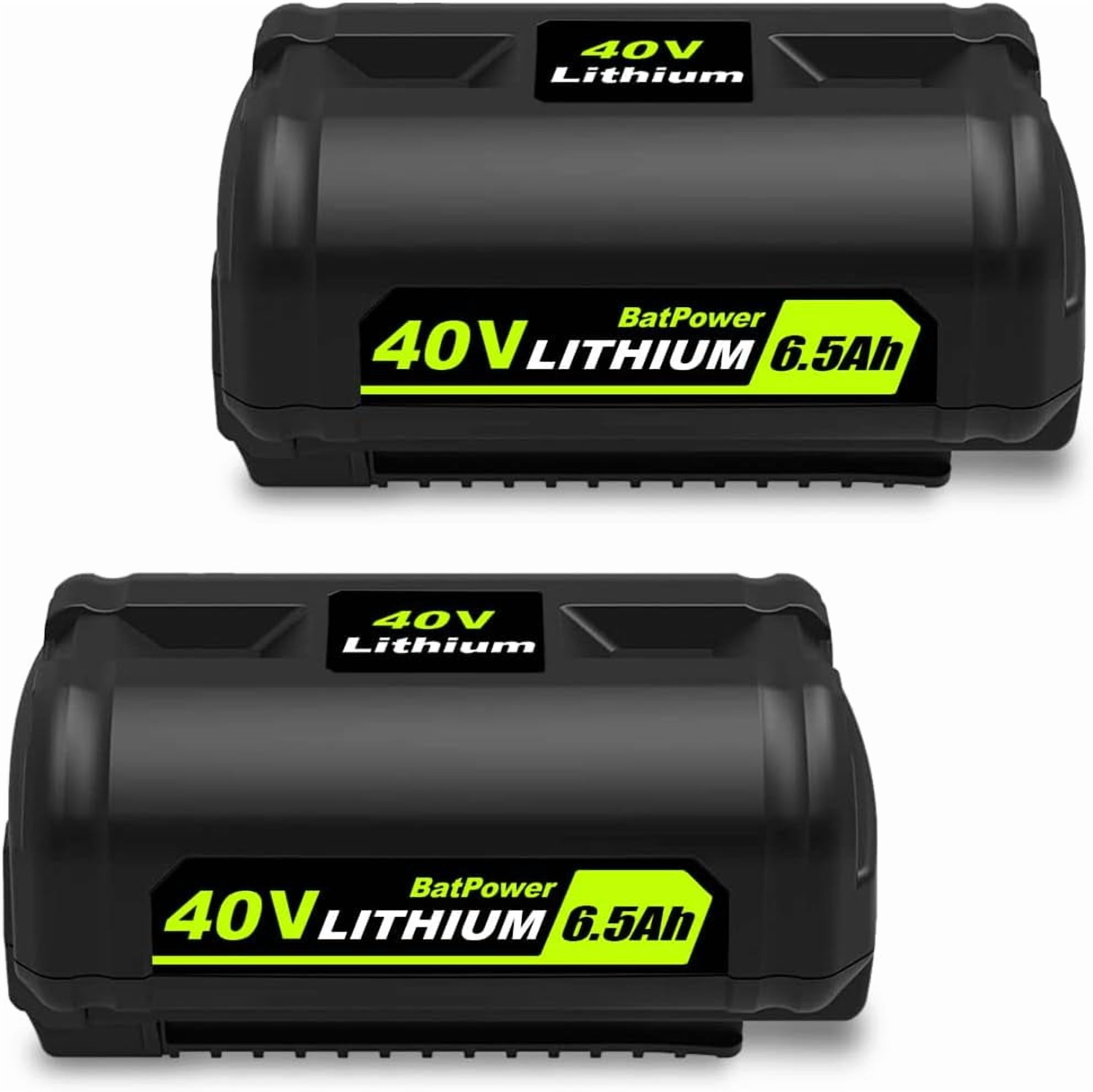 BatPower 2 Pack 6.5AH OP40602 40V Lithium Battery for Ryobi 40V Battery 6Ah 5Ah 4Ah 3Ah 2.6Ah 2Ah OP40602 OP40601 OP4050A OP4040 OP4060 OP40404 OP40301 OP40261 Compatible with Ryobi 40 Volt Battery