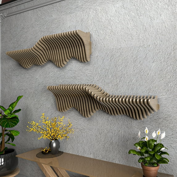 Batamex Parametric 36" Floating Wavy Shelf Modern Geometric Wooden Wall Piece