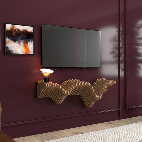 Batamex Parametric 40" Floating Shelf Modern Geometric 3D Wavy Wooden Wall Piece