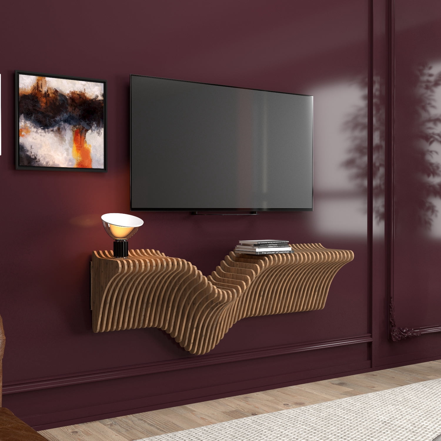 Batamex Parametric 40" Floating Shelf Modern Geometric 3D Wavy Wooden Wall Piece