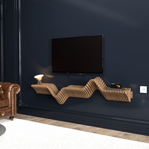Batamex Parametric 63" Floating Shelf Modern Geometric Wooden 3D Wavy Wall Piece