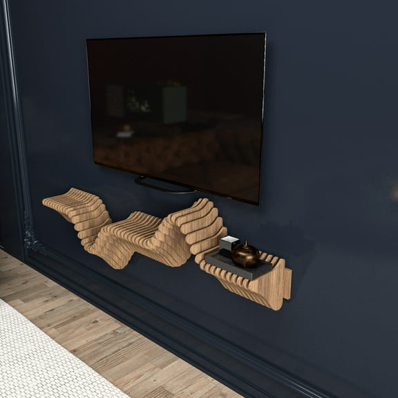 Batamex Parametrics 48" Floating Wavy Shelf Modern Geometric Wooden Wall Piece