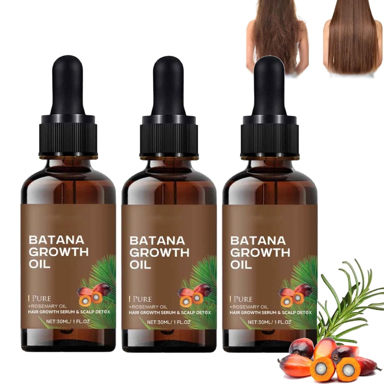Batana Hair Oil for Hair Care - Raw Batana Hair Oil Dr Sebi Organic from Honduras - Veganic Natural Hair Oil for Damaged Split Ends Hair - 30ml