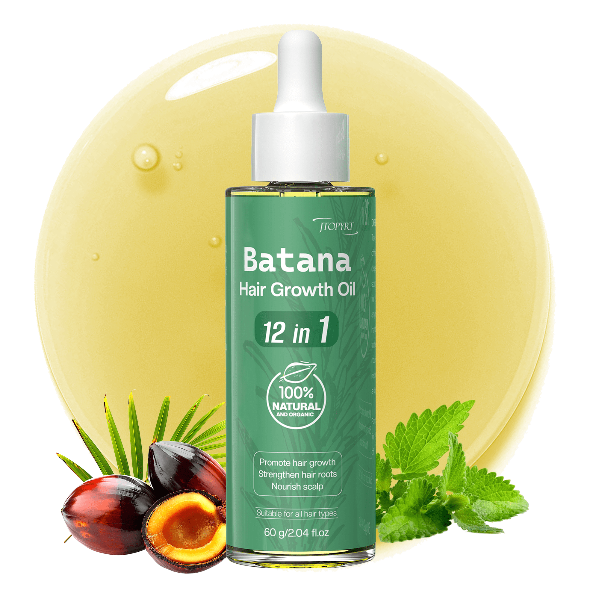 Jtopyrt Jtopyrt Batana Oil for Hair,12-in-1 Liquid Batana Oil with Coconut and Rosemary Oil - Thicker, Stronger Hair for Men & Women Scalp, 2.04 fl.oz